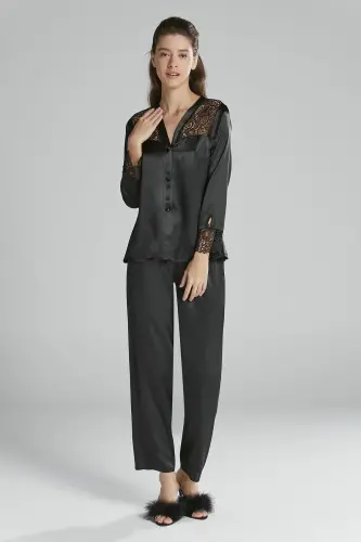 Saten Altılı Gelin Çeyiz Seti - 6625 Siyah-Siyah - 7