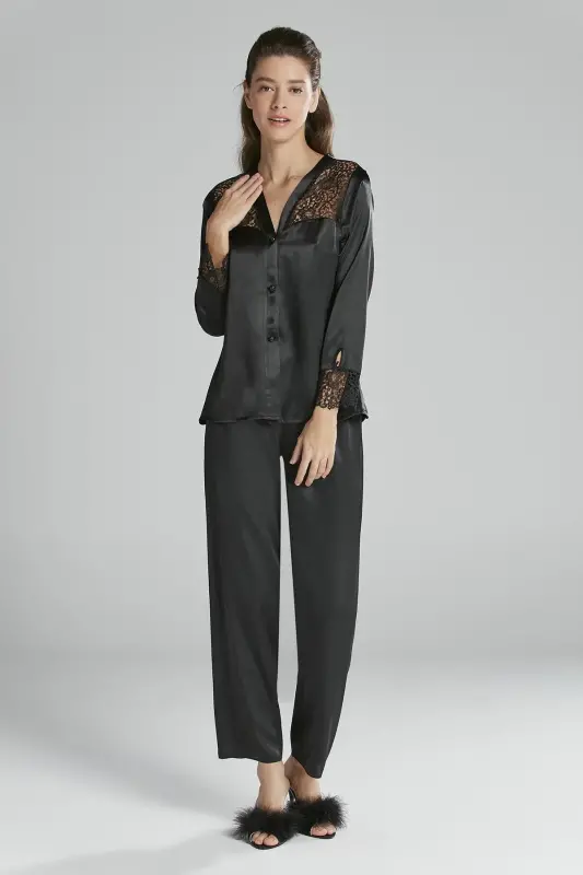 Saten Altılı Gelin Çeyiz Seti - 6625 Siyah-Siyah - 7