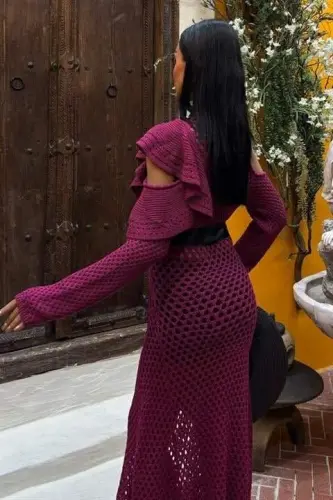 Saten belbog'li teshikli triko ko'ylak 2847 - 6