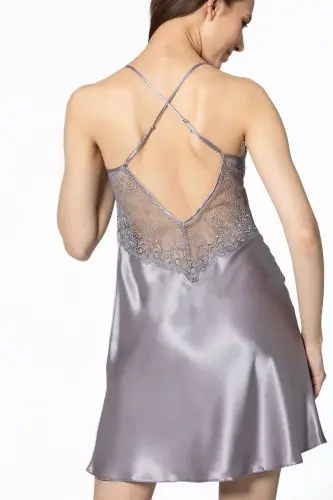 Saten Gecelik Sabahlık Pijama Takım Şort Takım 6'lı Çeyiz Seti - 6040-Gri - 3