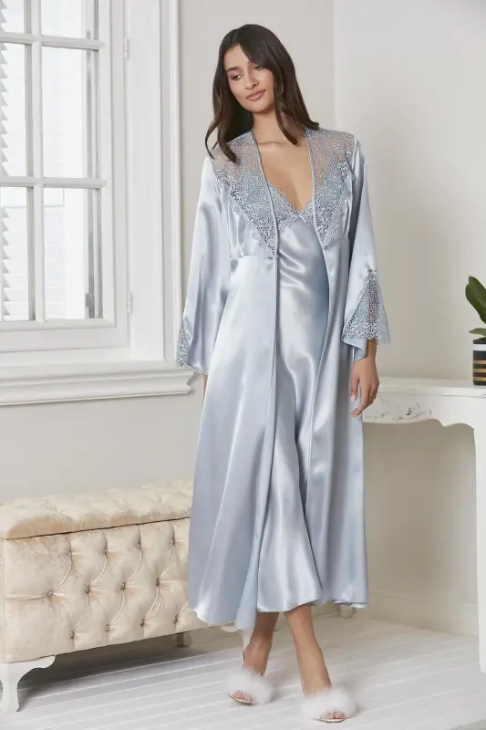 Saten Gecelik Sabahlık Pijama Takım Şort Takım 6'lı Çeyiz Seti - 6425-Yeşil - PIERRE CARDIN