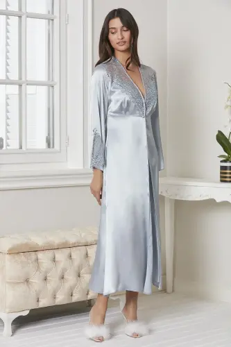 Saten Gecelik Sabahlık Pijama Takım Şort Takım 6'lı Çeyiz Seti - 6425-Yeşil - PIERRE CARDIN (1)