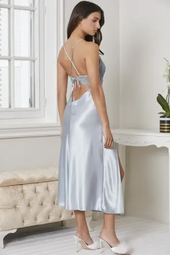 Saten Gecelik Sabahlık Pijama Takım Şort Takım 6'lı Çeyiz Seti - 6425-Yeşil - 5