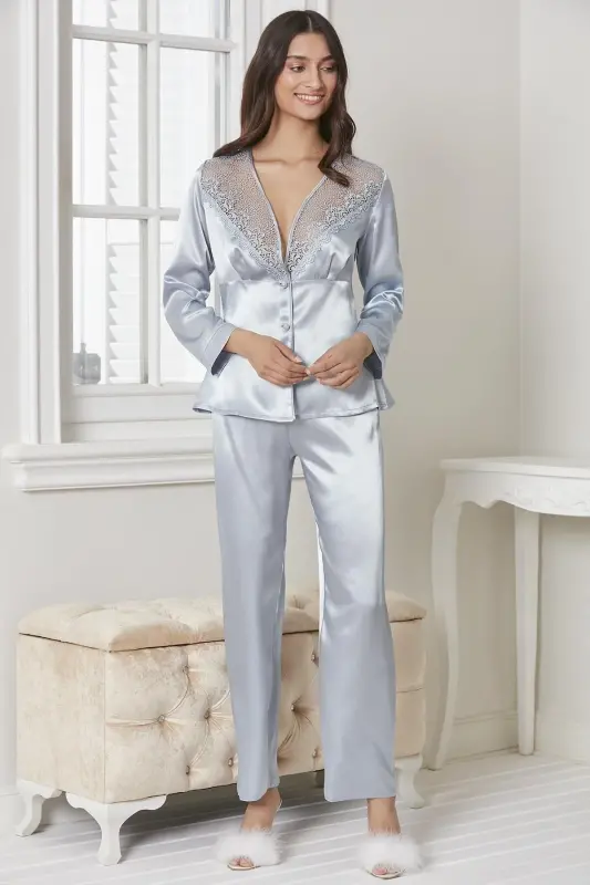 Saten Gecelik Sabahlık Pijama Takım Şort Takım 6'lı Çeyiz Seti - 6425-Yeşil - 6