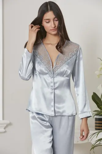 Saten Gecelik Sabahlık Pijama Takım Şort Takım 6'lı Çeyiz Seti - 6425-Yeşil - 7