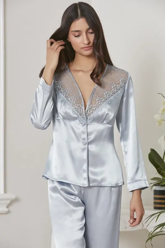 Saten Gecelik Sabahlık Pijama Takım Şort Takım 6'lı Çeyiz Seti - 6425-Yeşil - 7