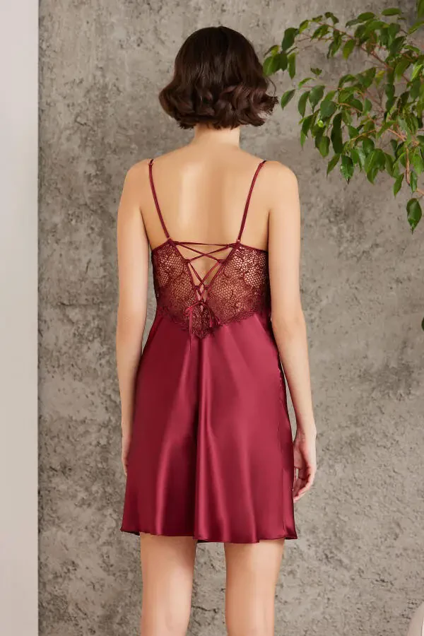 Saten Gecelik Sabahlık Pijama Takım Şort Takım 6'lı Gelin Çeyiz Seti - 6000-Bordo - 6