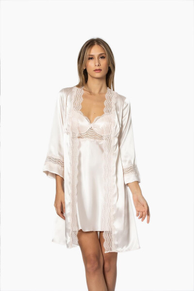 Saten Gecelik Sabahlık Pijama Takım Şort Takım 6'lı Gelin Çeyiz Seti - 6010-İnci - PIERRE CARDIN (1)