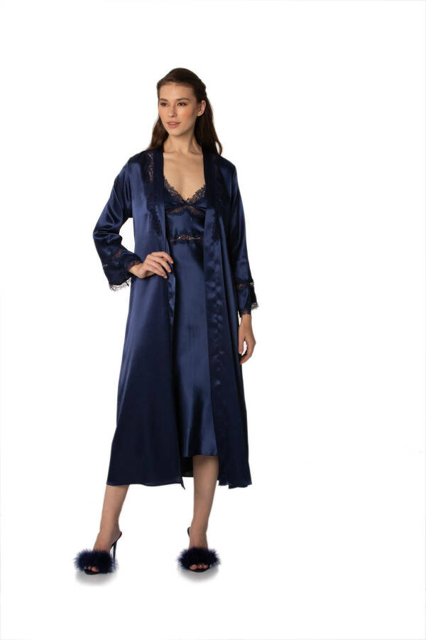 Saten Altılı Gelin Çeyiz Seti - 6960 Lacivert - Lacivert - 2