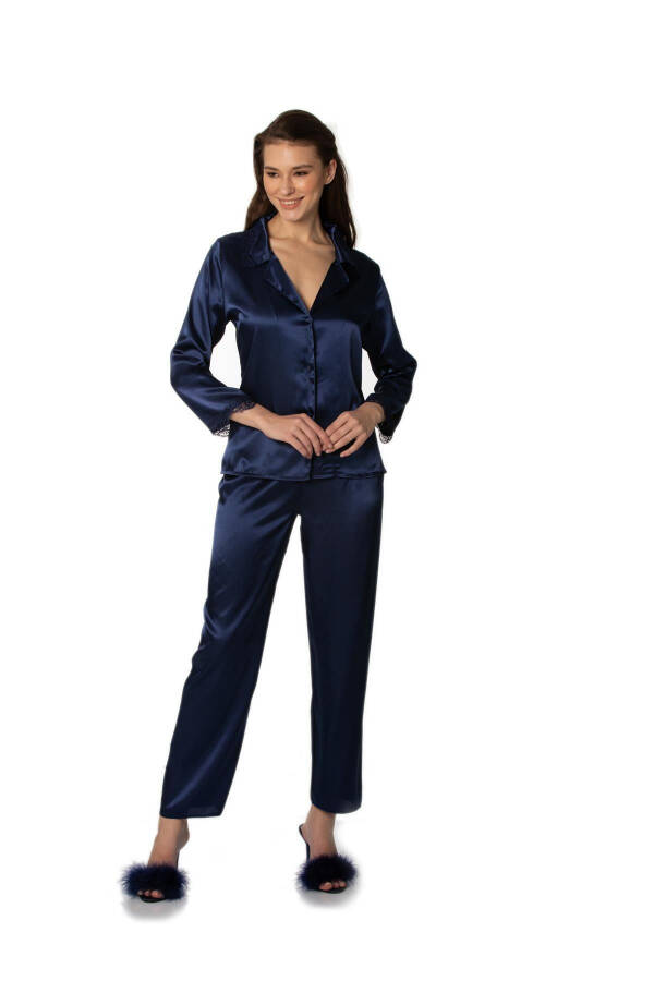 Saten Altılı Gelin Çeyiz Seti - 6960 Lacivert - Lacivert - 5