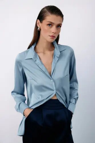 Saten Gömlek - Bebe Mavi - BEBE MAVİ - Sateen (1)