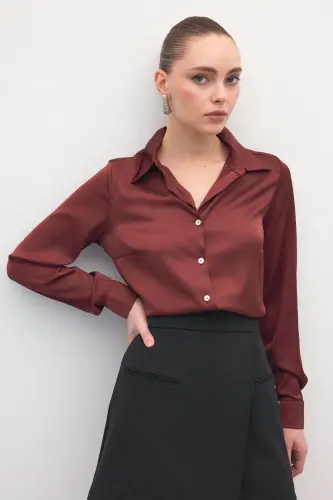 Saten Gömlek - Bordo - Bordo 