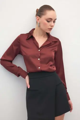 Saten Gömlek - Bordo-Bordo - SATEEN (1)