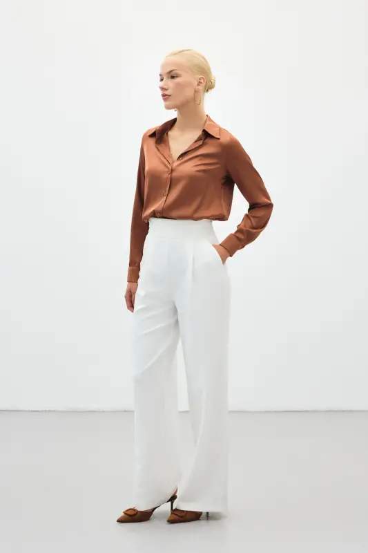 Saten Gömlek - Kahve-Kahve - 2