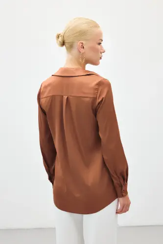 Saten Gömlek - Kahve-Kahve - 8