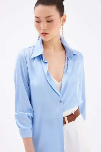 Saten Gömlek - Mavi-MAVİ - SATEEN (1)