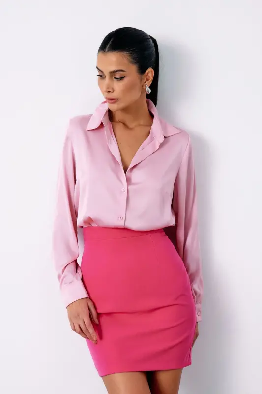 Saten Gömlek - Pembe - PEMBE - 1