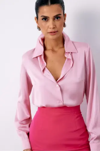 Saten Gömlek - Pembe - PEMBE - 6