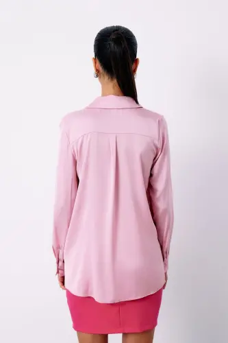 Saten Gömlek - Pembe - PEMBE - 8