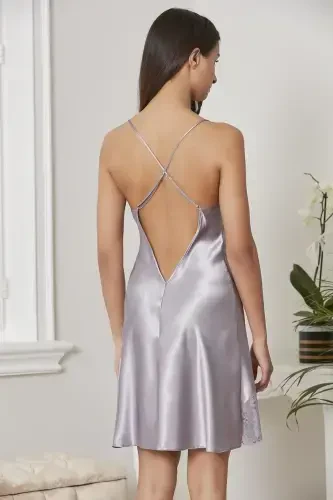 Saten Kechki Ko'ylak Xalat Pijama To'plami Short To'plami 6 qismli Sep Komplekti - 6015-Pushti - 5