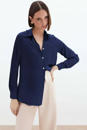 Saten ko'ylak - To'q ko'k - To'q ko'k - SATEEN (1)