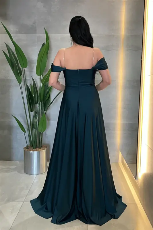 Saten Kumaş Balen Taş Detaylı Abiye - ZÜMRÜT YEŞİL - 5