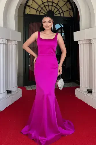 Saten Mato Askılı Baliq Ko'ylak - FUCHSIA - 2