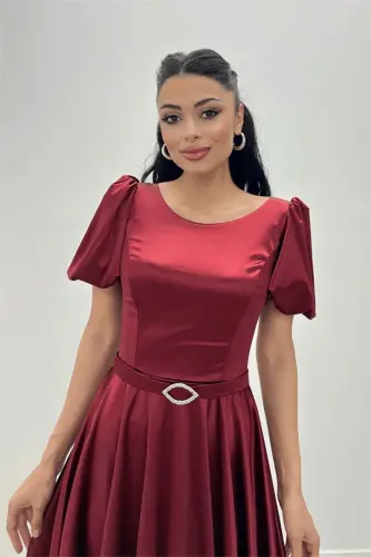 Saten mato balлон Коl MIDI ko'ylak - BORDO - 1