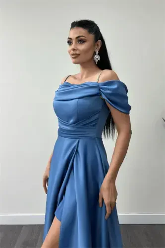 Saten mato burmali osma ko'ylak - İNDİGO KO'K - 4