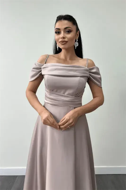 Saten Mato Büzmali Osma Abiye Ko'ylak - BEJ - 2