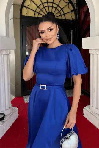 Saten mato kamar detalli midi ko'ylak - SAKS MOVİY - 4