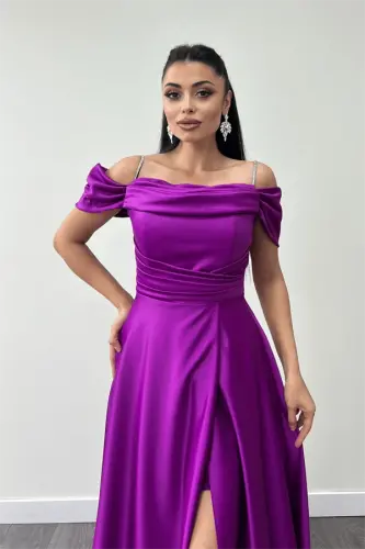 Saten Matodan Burmali Kamzulli Kechki Libos - Binafsha - 3