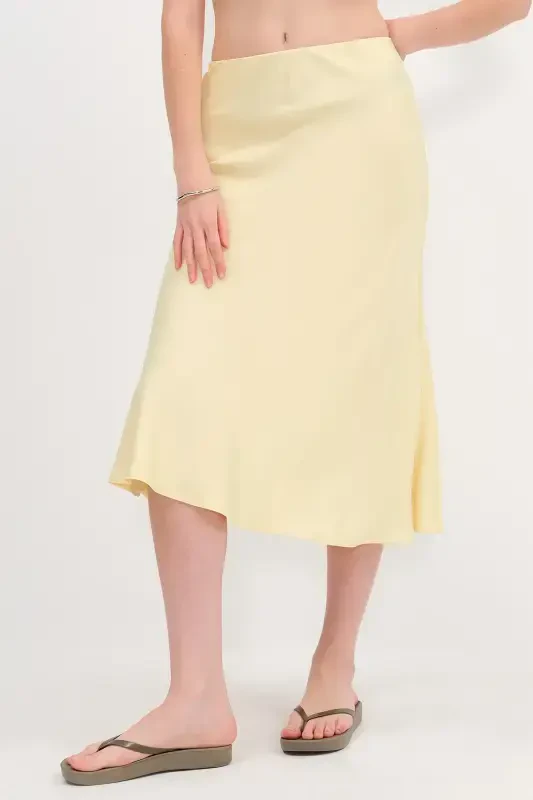 Saten Midi Yubka E16025-T3-A.Sariq - 2