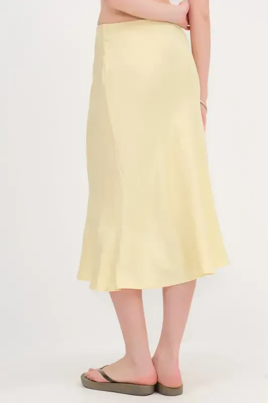 Saten Midi Yubka E16025-T3-A.Sariq - 5