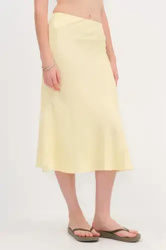 Saten Midi Yubka E16025-T3-A.Sariq - 6