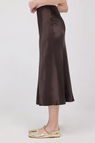 Saten Midi Yubka E16025-T3-JIGARRANG - 7