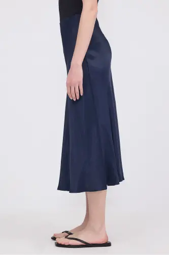 Saten Midi Yubka E16025-T3-To'q Ko'k - 6