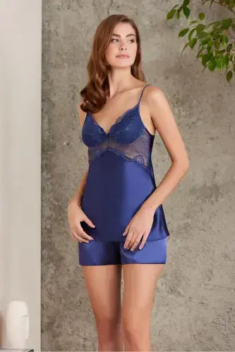 Saten To'rtlik Kelin Sepi Komplekti - 7035 Lochivert-Lochivert - PIERRE CARDIN (1)