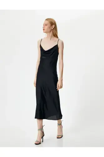 Saten uzun abiye koʻylak, ochiq yoqa, ingichka bogʻichli - 1