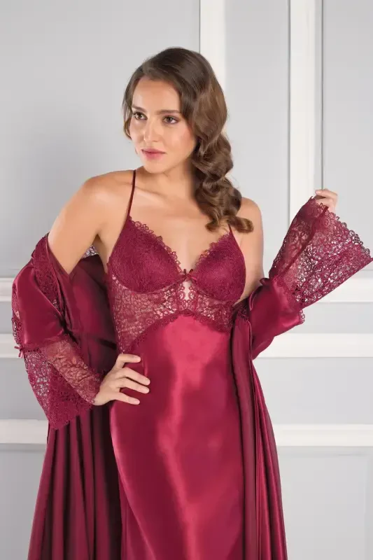 Satin Altılı Bride Dowry Set - 6620 Claret Red-Claret Red - 1