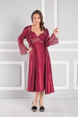 Satin Altılı Bride Dowry Set - 6620 Claret Red-Claret Red - 3