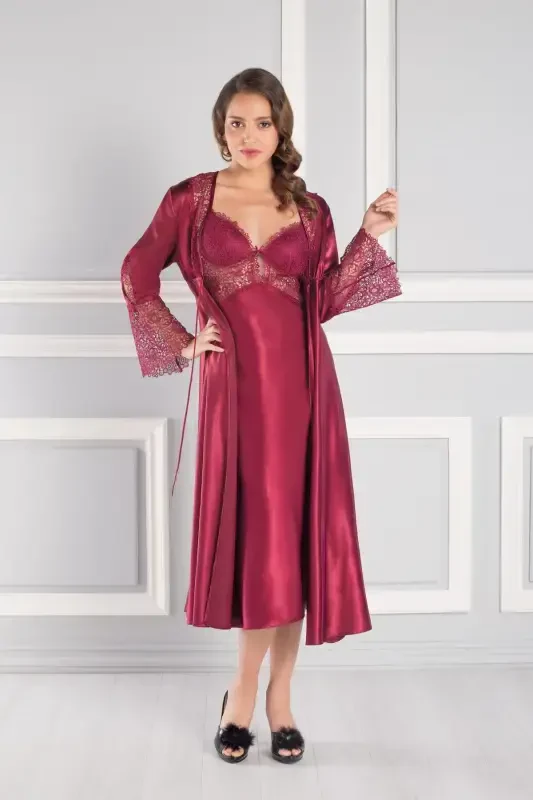Satin Altılı Bride Dowry Set - 6620 Claret Red-Claret Red - 3