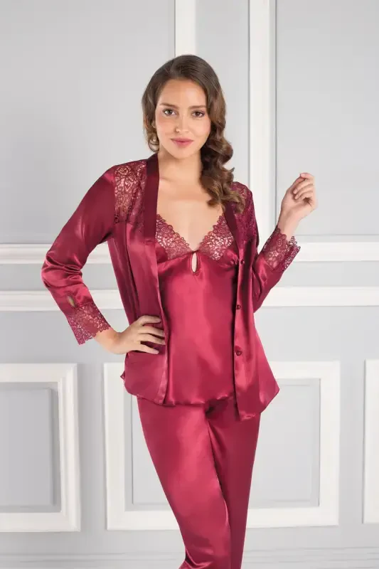 Satin Altılı Bride Dowry Set - 6620 Claret Red-Claret Red - 6