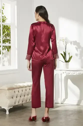 Satin Altılı Gelin Dowry Set - 6625 Claret Red-Claret Red - 7