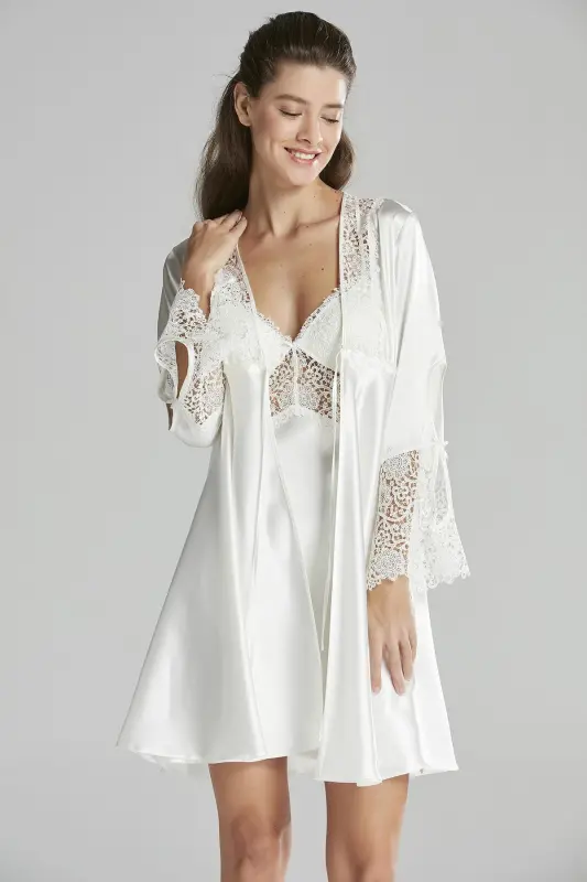 Satin Altılı Gelin Dowry Set - 6625 Ecru-Ecru - 1
