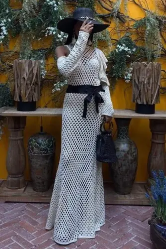 Satin Belt Knitted Dress 2847 - BÜYÜKBEDENIZ (1)