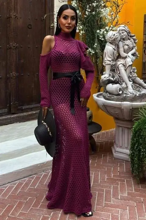 Satin Belt Knitted Dress 2847 - BÜYÜKBEDENIZ