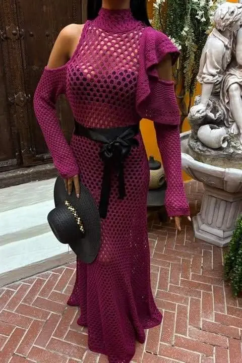 Satin Belt Knitted Dress 2847 - 5