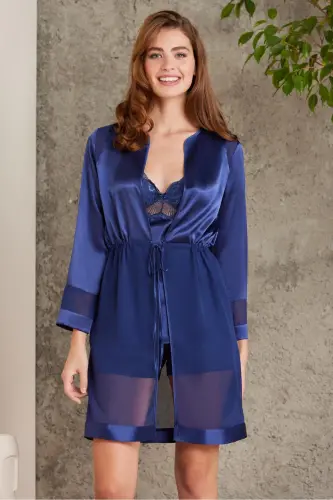 Satin Bridal Dowry Set of Four - 7035 Navy-Navy 