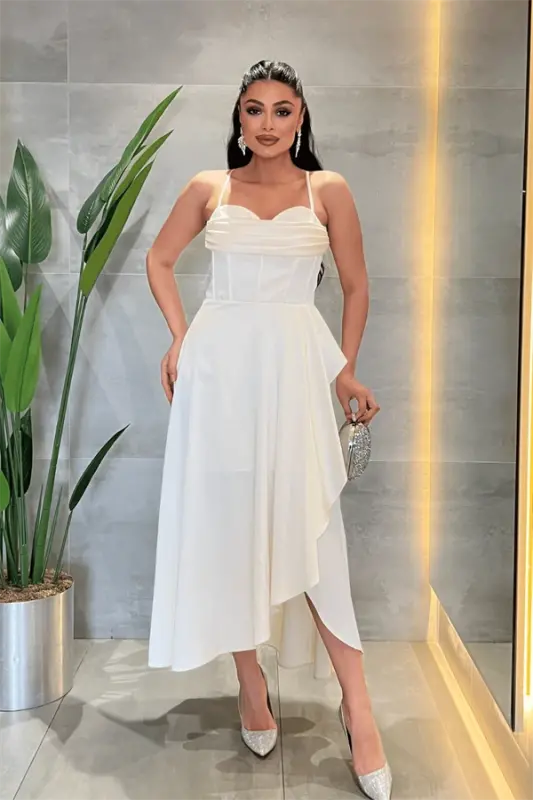 Satin Cowl Neck Midi Dress - CREAM - 2